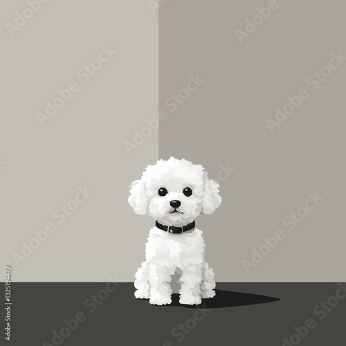 Cute fluffy white dog sitting on a minimalist background with soft colors