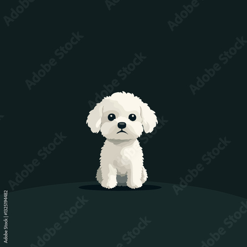 Cute cartoon dog sitting on a dark background with an expressive face