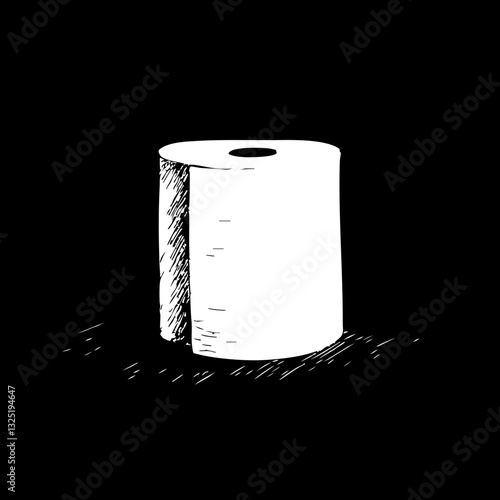 Handgezeichnete Toilettenpapierrolle auf schwarzem Hintergrund