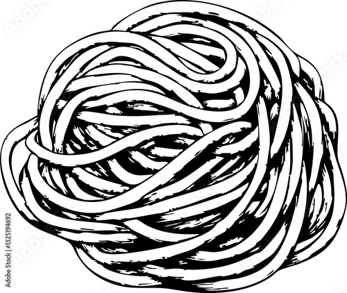 Kreative Darstellung von Spaghetti in einem verworrenen, monochromen Stil