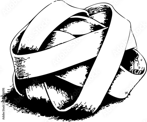 Ein kunstvoller Haufen von Tagliatelle in schwarz-weißer Illustration, die die Struktur und Textur der Nudeln zeigt.