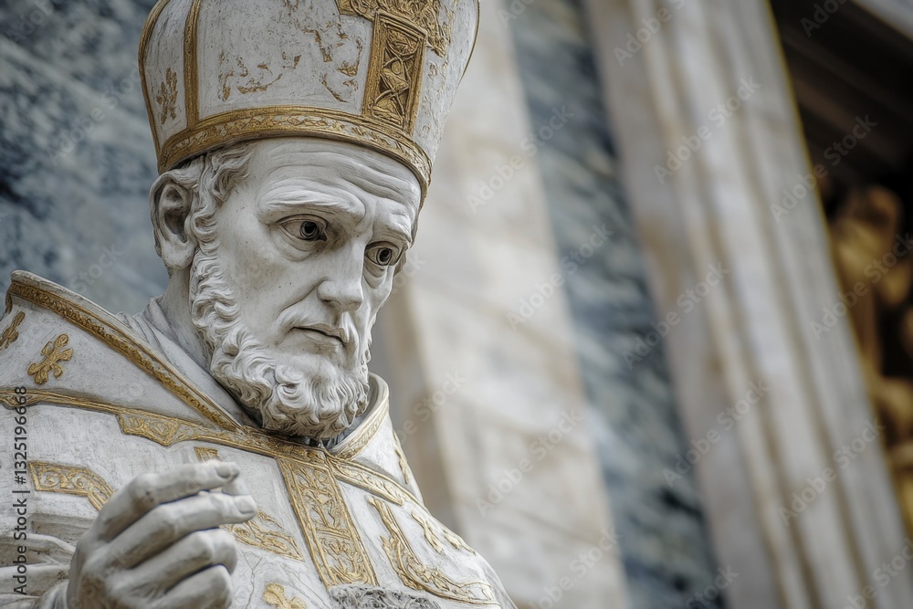 Obraz premium Statue of religious figure with ornate mitre and robes in thoughtful pose