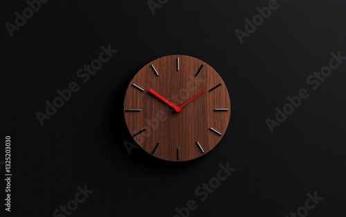 Wallpaper Mural Round wooden clock with red hands against a black background. Minimalist design, simple and elegant Torontodigital.ca