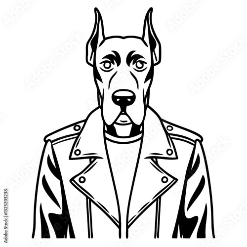 a stylish Great Dane dog wearing a leather jacket, exuding coolness vector illustration