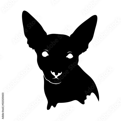 a silhouette of a unique, hairless dog with large ears and a distinctive appearance. The dog's eyes and nose are visible, and it has a sleek, minimalist design. vector illustration