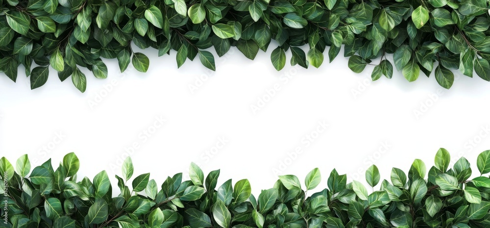 Fototapeta premium Lush Green Leaves on a White Background Creating a Natural Frame for Digital or Print Design Projects in Interior or Graphic Applications