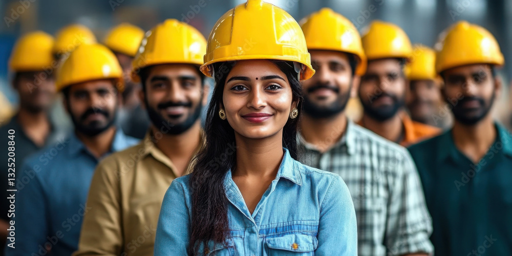 Workers in Safety Gear Group Portrait of Indian Factory Workers Wearing Safety Helmets in Industrial Setting
Workers in Safety Gear Group Portrait of Indian Factory Workers Wearing Safety Helmets in Industrial Setting