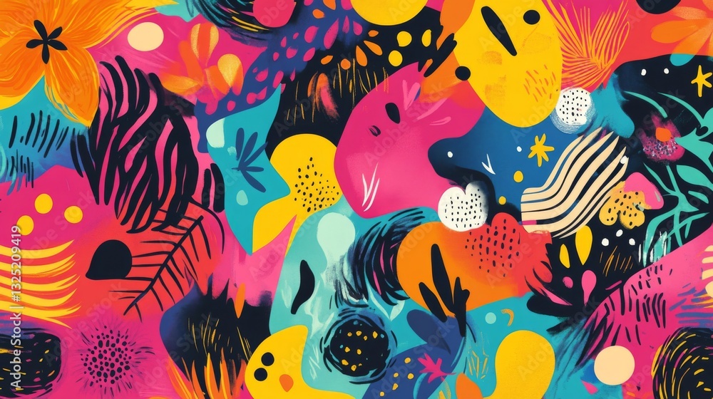 Obraz premium Vibrant Abstract Tropical Floral Pattern Colorful Artistic Background