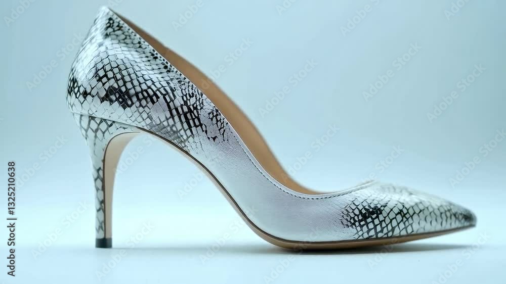 Stylish high heel shoe with a striking snake print design showcased against a light backdrop, perfect for shoppers seeking trendy footwear options at a boutique. Stylish high heel shoe with a striking snake print design showcased against a light backdrop, perfect for shoppers seeking trendy footwear options at a boutique.