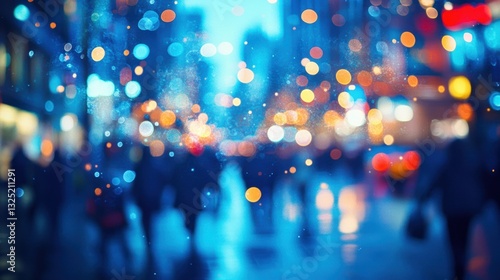 A symphony of blue, where swirling circles of light, like captured stars, danced on a canvas of azure, blurring the edges of a vibrant city, a testament to the magic of urban life.