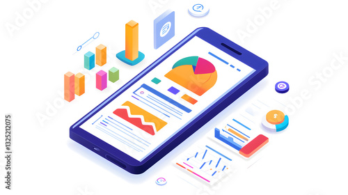 Professional Mobile Social Media Marketing Dashboard Illustration Isolated on White Background