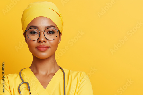 Confident Nurse in Yellow Scrubs