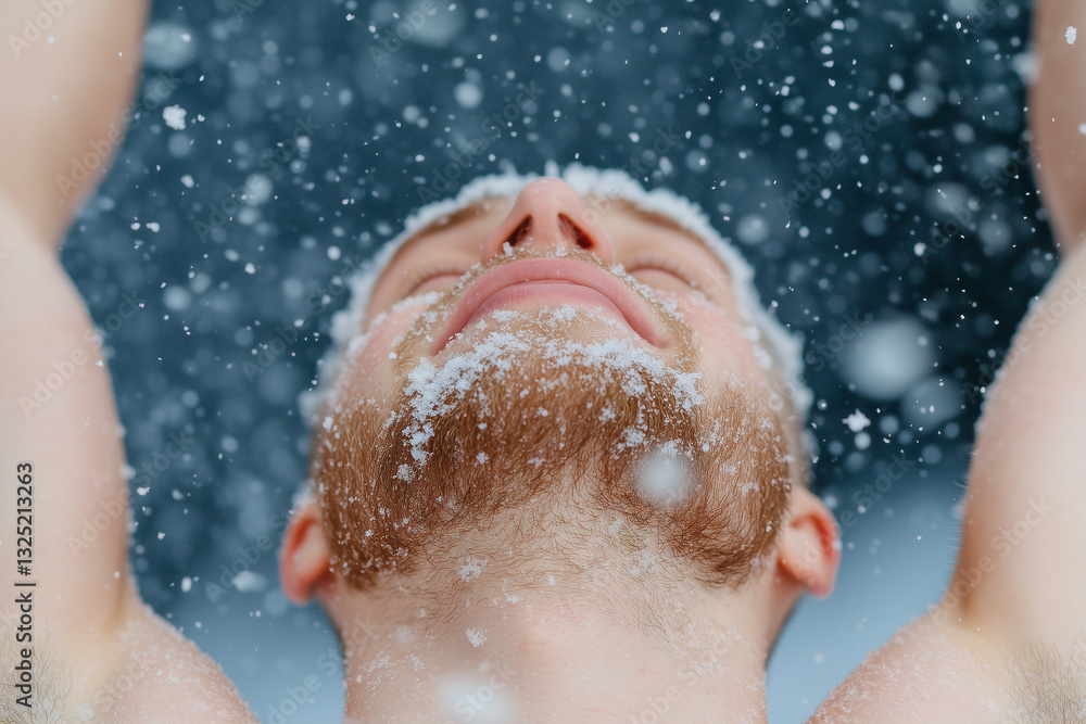 Fototapeta premium Man enjoying snowfall with closed eyes