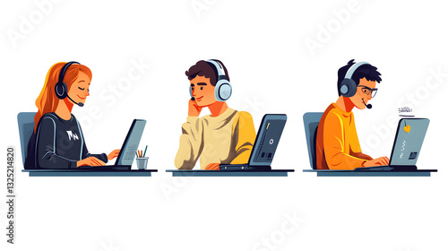 Professional Technical Support and Customer Service Set Isolated Illustration
