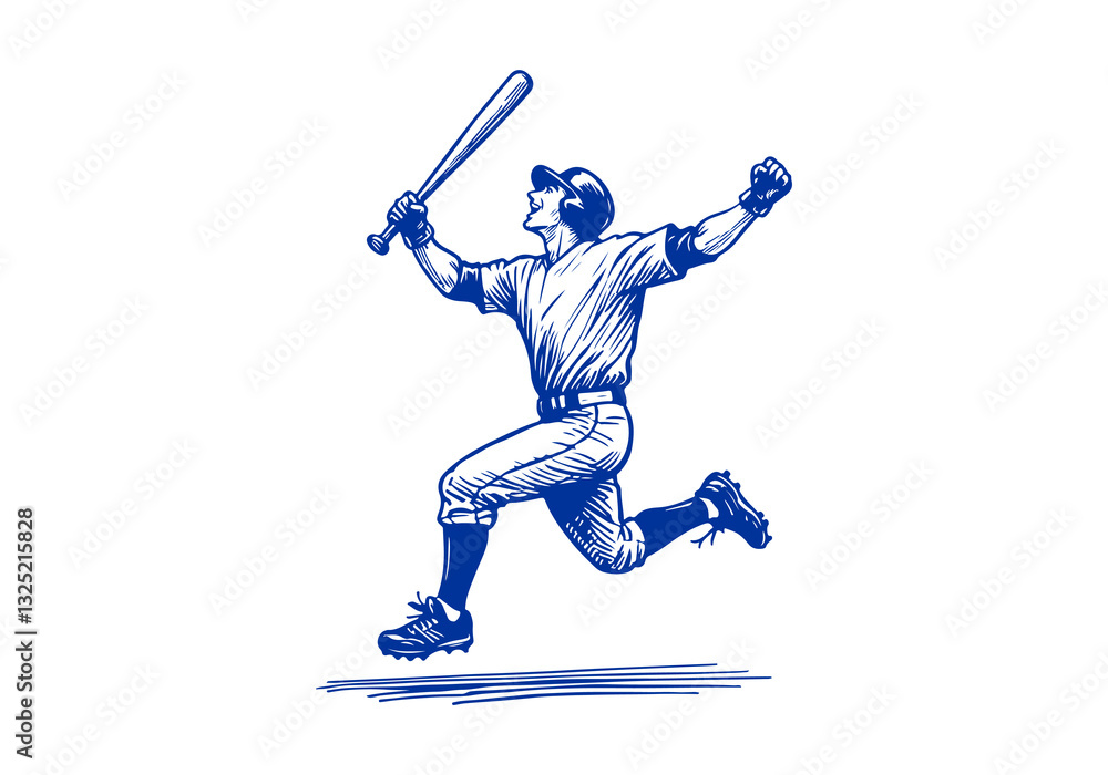 Fototapeta premium Baseball Player hand drawn sketch vector illustration