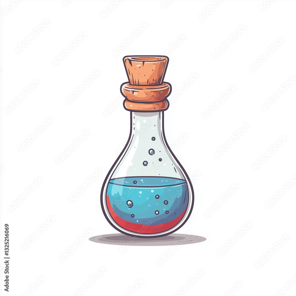 Magical blue potion bottle in retro gaming style on white background Magical blue potion bottle in retro gaming style on white background