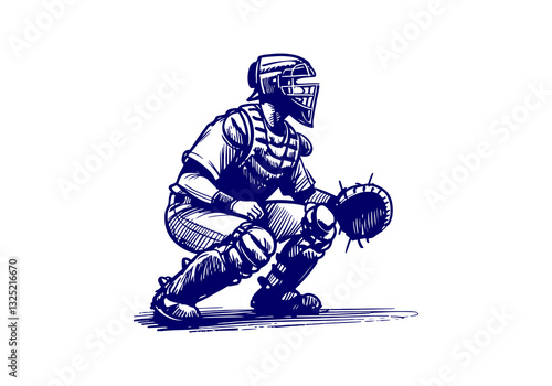 Baseball Player hand drawn sketch vector illustration
