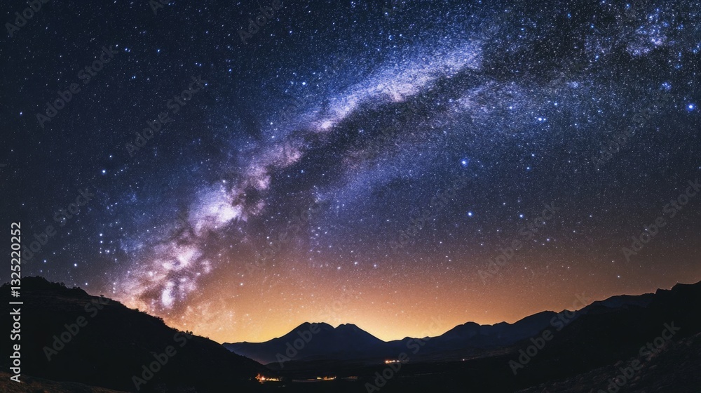 Fototapeta premium Milky Way Galaxy Over Dark Silhouette Mountains at Night