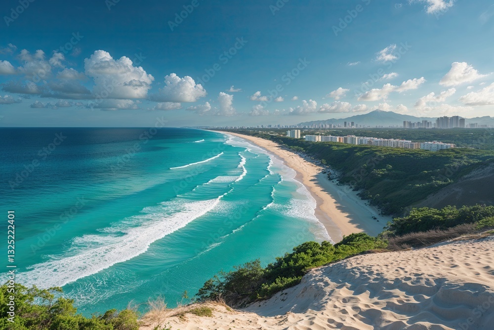 Obraz premium Stunning Wide-Angle View of Serene Beach and Azure Waters in Mexico
