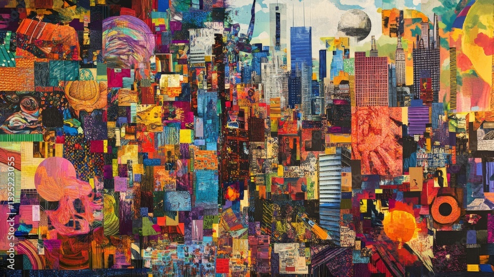 Fototapeta premium Vibrant Colorful City Collage Abstract Artwork