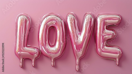 Glossy pink love letters on soft pink background, conveying a romantic and playful theme, perfect for Valentine s Day or love related projects