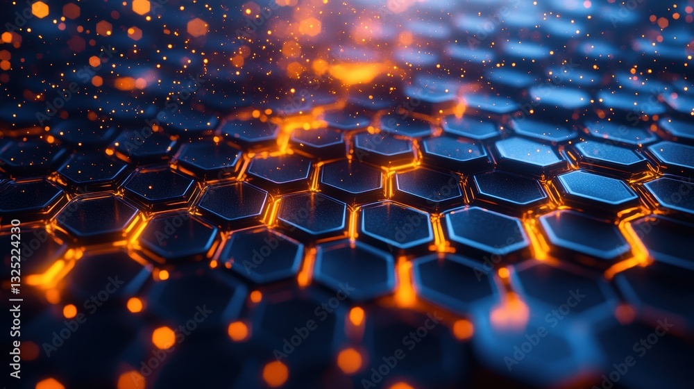 Fototapeta premium A vibrant honeycomb structure, meticulously rendered in 3D, beckons with a futuristic aura, its intricate hexagonal patterns hinting at an inner honeycomb of pure energy.