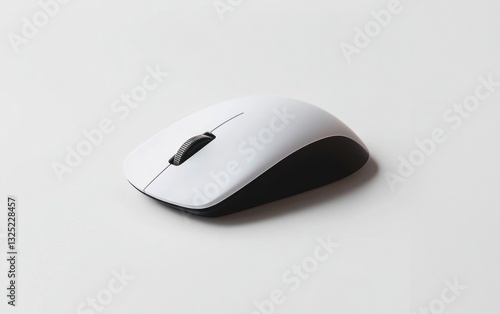 White and black wireless computer mouse on a white background. Simple, clean design. Suitable for technology, office, and computer-related concepts