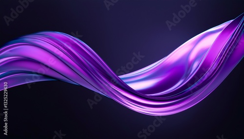 Abstract fluid holographic iridescent purple curved wave in dark background 3d render. Gradient design element for backgrounds, wallpapers, posters and covers