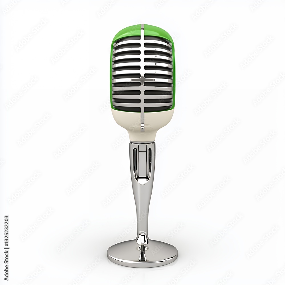Fototapeta premium Retro Green and Cream Microphone on Chrome Stand