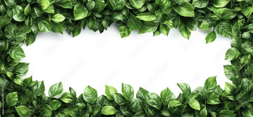 Obraz premium Lush Green Leaves Frame on White Background for Nature-Themed Designs and Eco-Friendly Projects with Vivid Textures and Fresh Vibes