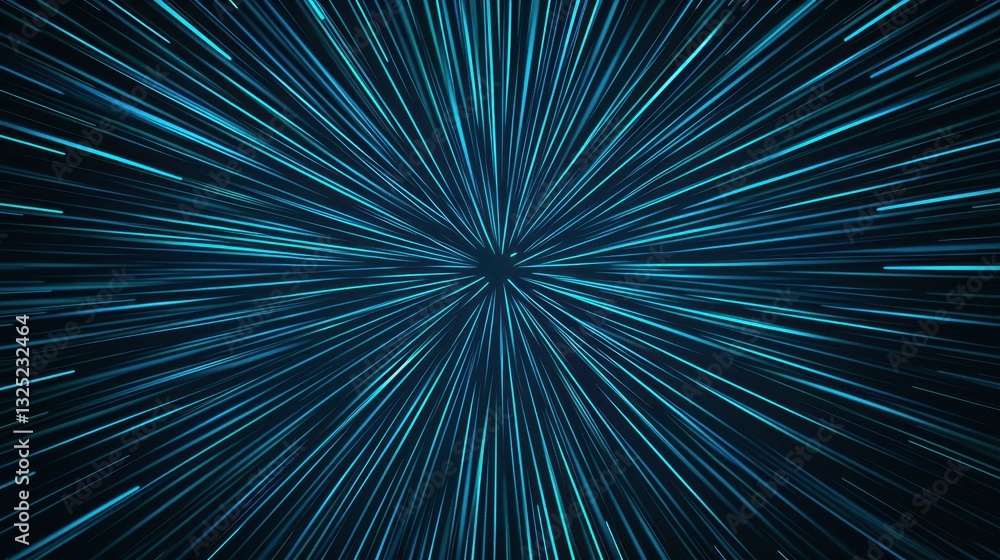 Experience a stunning abstract visual with blue light streaks emanating from a central point on a dark canvas. Experience a stunning abstract visual with blue light streaks emanating from a central point on a dark canvas.