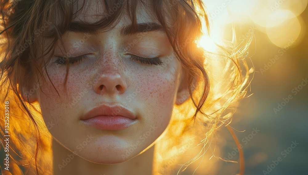 A woman practicing deep breathing exercises in her garden, Mindfulness, Relaxing and grounding A woman practicing deep breathing exercises in her garden, Mindfulness, Relaxing and grounding