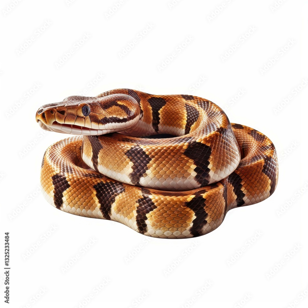 A striking dicut image of a snake, showcasing its sleek form and intricate scales against a crisp white backdrop.