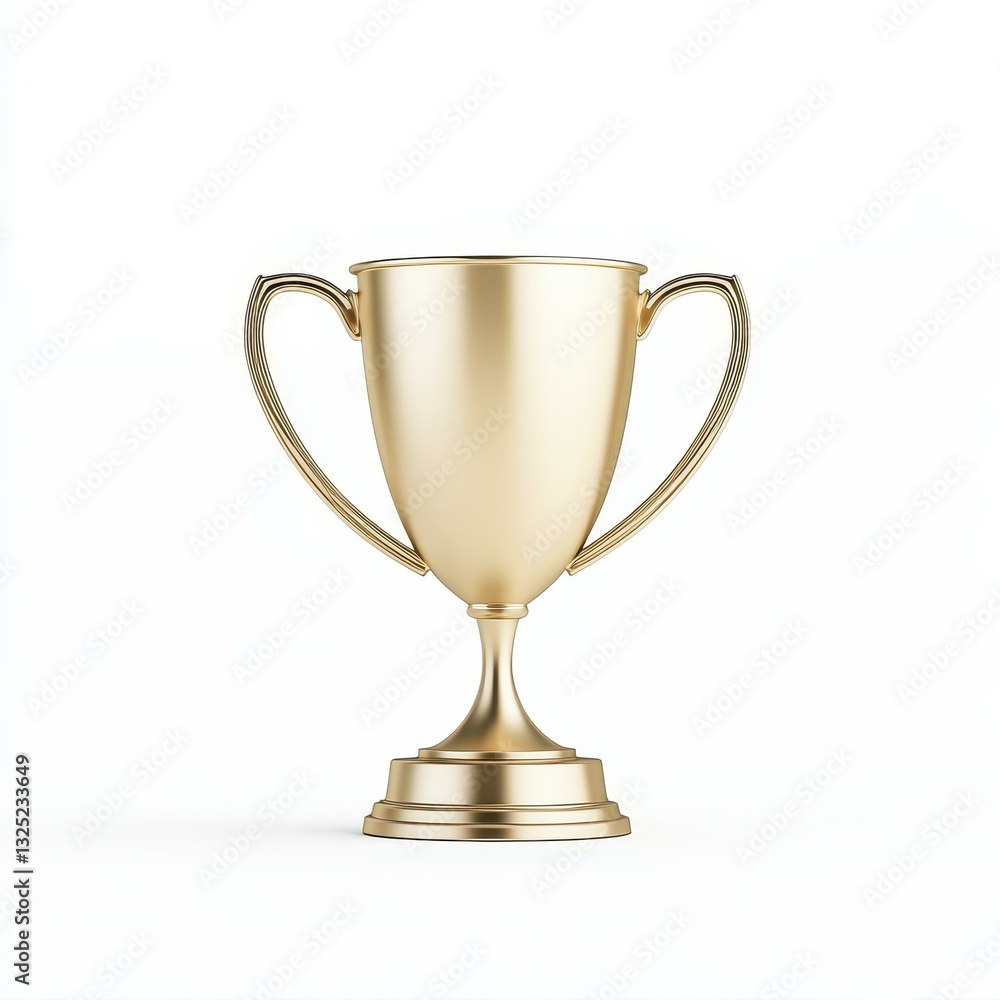 A stunning 3D gold trophy cup, shining brightly against a clean white backdrop, perfect for celebrating achievements. A stunning 3D gold trophy cup, shining brightly against a clean white backdrop, perfect for celebrating achievements.