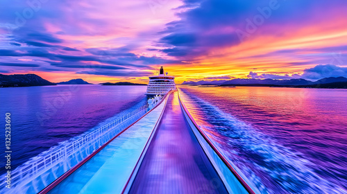 Majestic cruise ship at sunset voyage