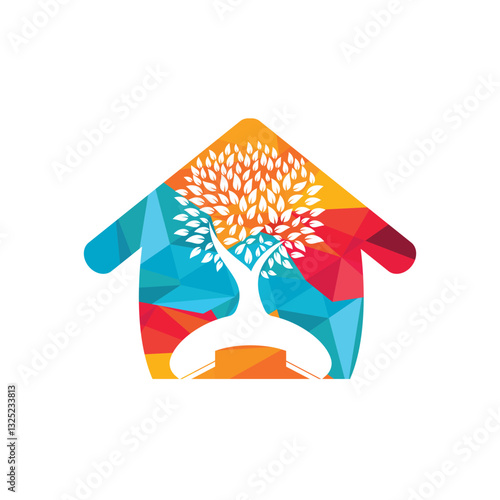 Nature call vector logo design. Handset tree icon design template.