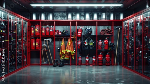  Firefighting Equipment Organized in Fire Truck Storage Compartment