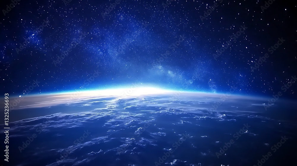 Fototapeta premium Earth view from space, with light, and stars