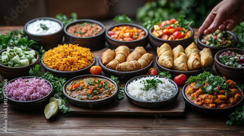A culinary spread displayed in small bowls, suggesting a variety of dishes for a meal.
