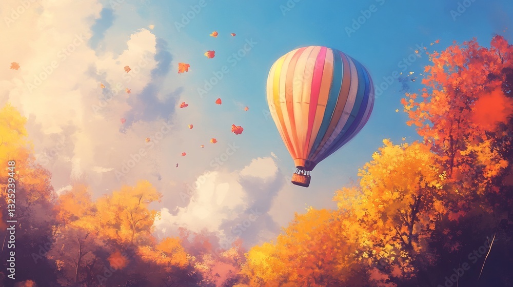 Fototapeta premium Hot air balloon drifting through the autumn sky a picturesque dreamscape
