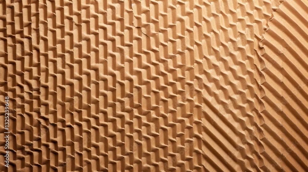 Fototapeta premium Explore the rich texture of brown corrugated cardboard paper in stunning top view, perfect for creative projects.