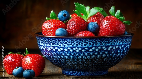 Berries in Bowl on Rustic Table for healthy lifestyle