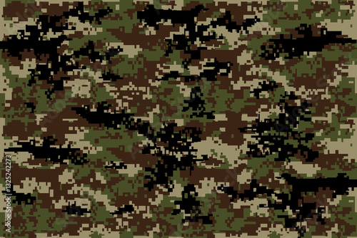 Camouflage seamless pattern. Trendy style camo, repeat print. Vector illustration. Khaki texture, military army green hunting