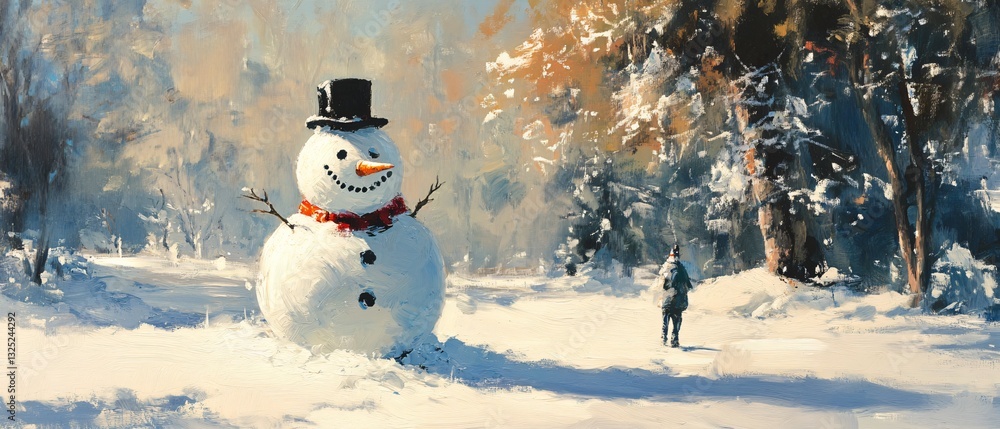 Obraz premium Festive Snowman Christmas Illustration and Picture for Holiday Greetings and Decor