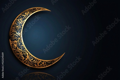 Islamic style crescent moon design for Ramadan kareem and Eid ul fitr celebration with copy space