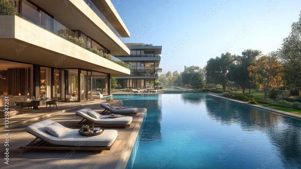 Obraz premium Luxurious Poolside Apartment Complex