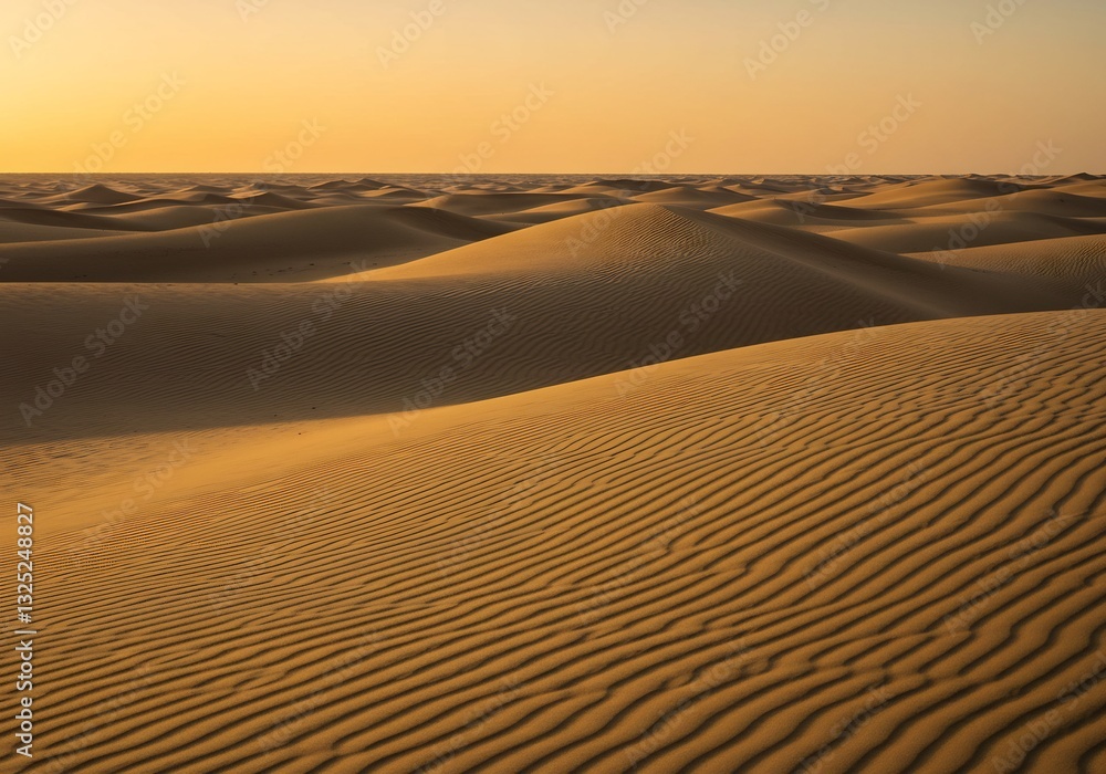 Naklejka premium Golden Desert Dunes Sunset Warm Light. AI Generated