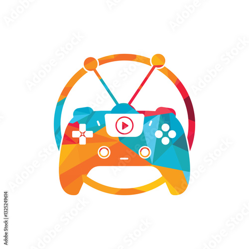 Gaming tv vector logo design. Television and Gamepad icon vector design.