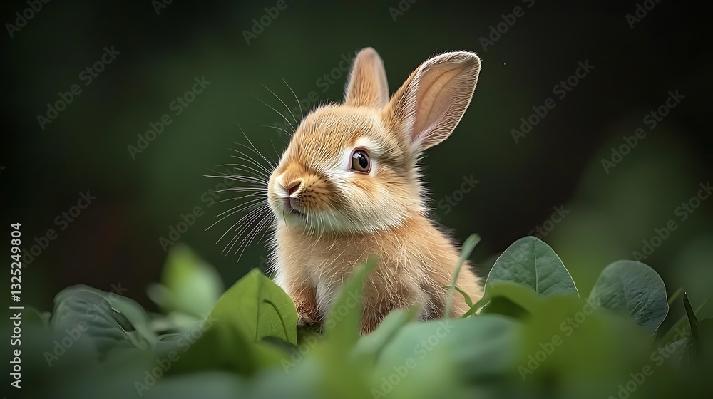 Obraz premium Adorable Baby Bunny in Lush Green Foliage