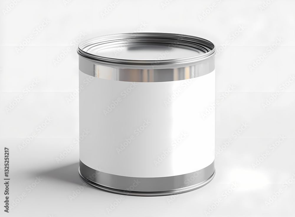 Paint Can with Blank Label: A sleek paint can stands, its metallic surface gleaming under soft lighting, ready for branding, and the promise of fresh colors. Paint Can with Blank Label: A sleek paint can stands, its metallic surface gleaming under soft lighting, ready for branding, and the promise of fresh colors.